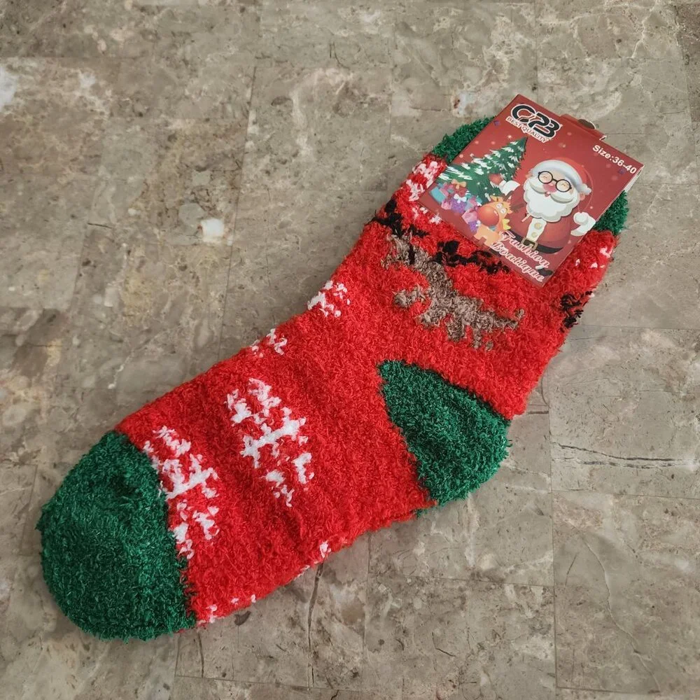 Women's Colorful Christmas Fluffy Socks (2pk)